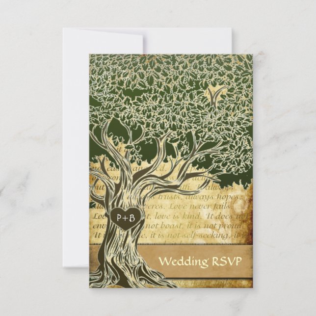 Country Oak Tree Vintage Wedding RSVP Cards (Front)