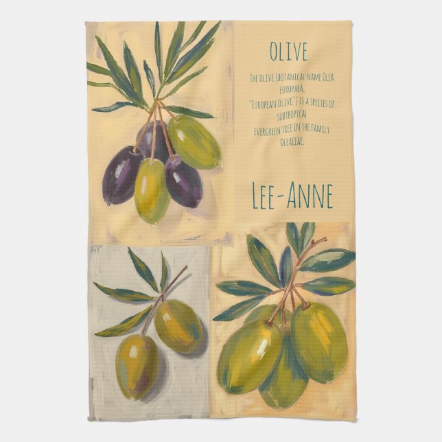 Country Olive Watercolor Kitchen– Cozy olive Tea Towel (Vertical)