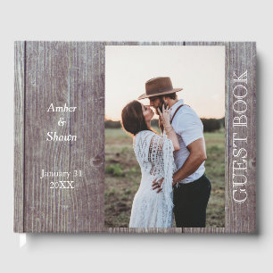 Country or Rustic Dark Wood Photo Wedding or Party Guest Book