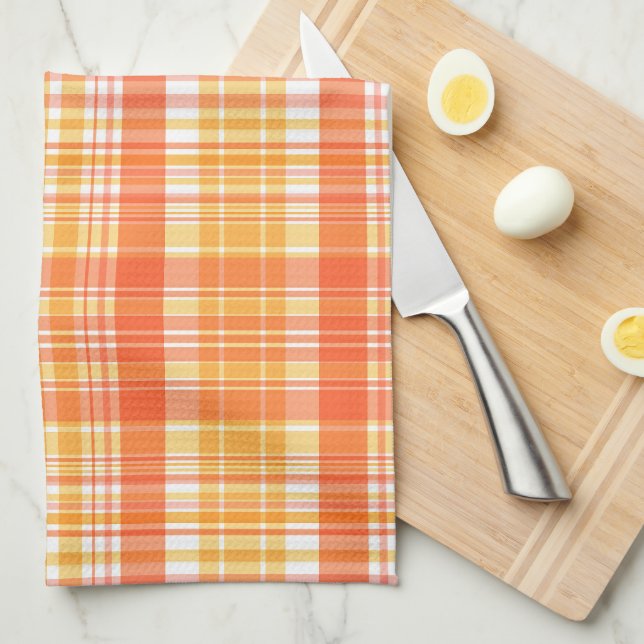 Country Orange Yellow Plaids Tea Towel (Quarter Fold)