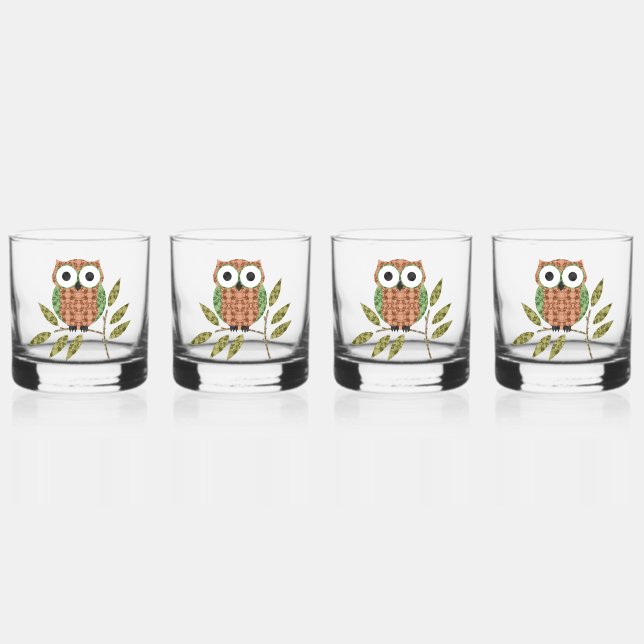 Country Owl  Whiskey Glass (Front)
