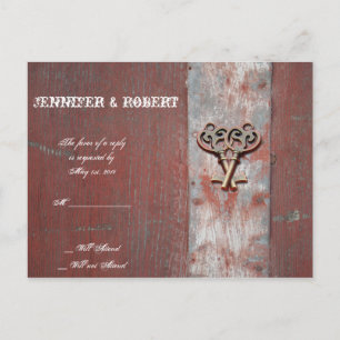 Country Painted Wood Skeleton Keys Wedding RSVP Invitation Postcard