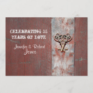 Country Painted Wood with Skeleton Key Anniversary Invitation