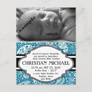 Country Paisley New Baby Boy Birth Announcement