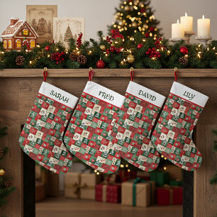 Country patchwork christmas pattern personalised small christmas stocking