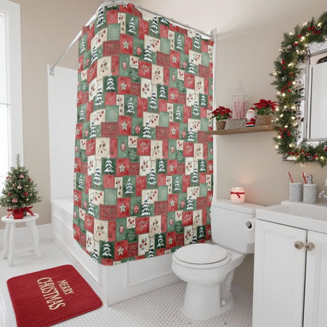 Country patchwork christmas pattern shower curtain (Creator Uploaded)
