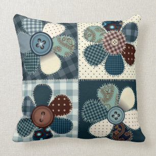 Country patchwork flowers picture pillow