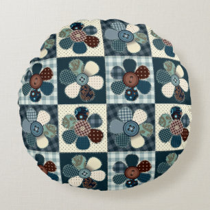 Country Patchwork Flowers   Round Cushion