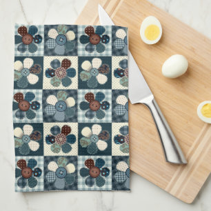 Country Patchwork Flowers  Tea Towel
