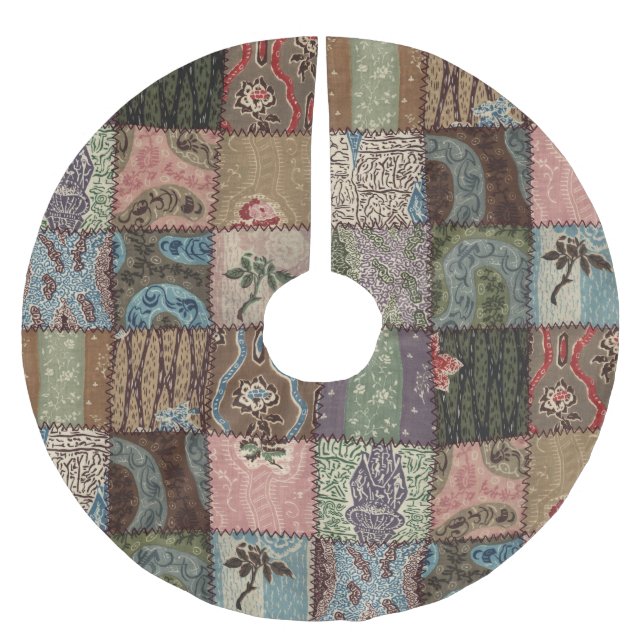 Country patchwork quilt, 3D texture. Brushed Polyester Tree Skirt (Front)