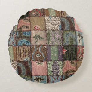 Country patchwork quilt, 3D texture. Round Cushion