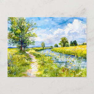 Country path to the River Havelland Watercolor Postcard