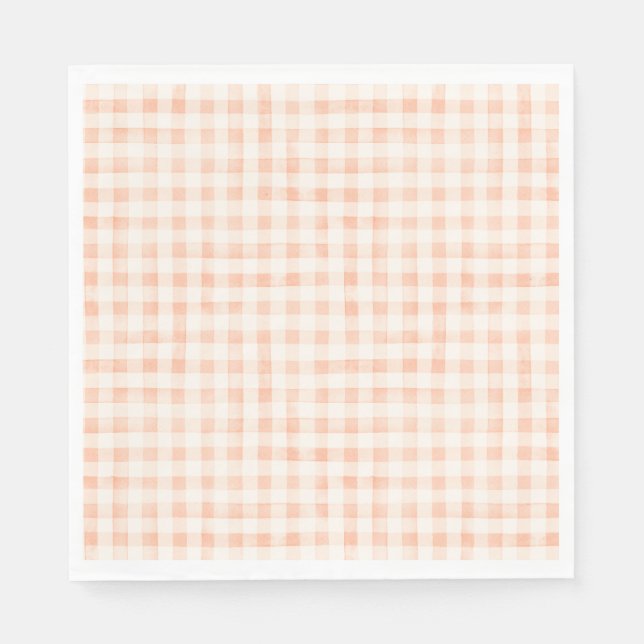 Country Peach Coloured Gingham Napkins (Front)