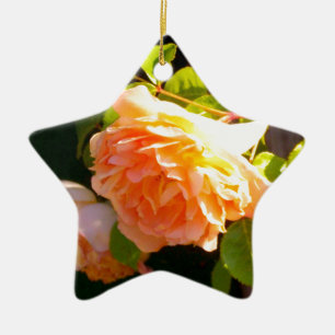 Country Peach Roses Ceramic Tree Decoration