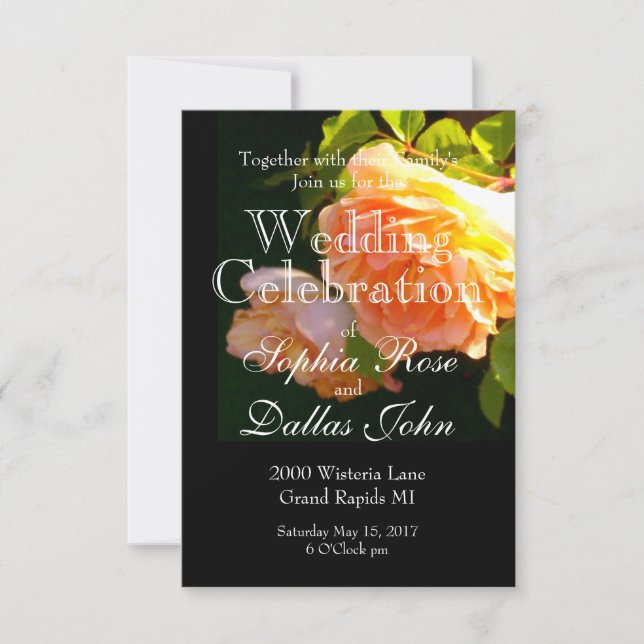 Country Peach Roses Invitation (Front)