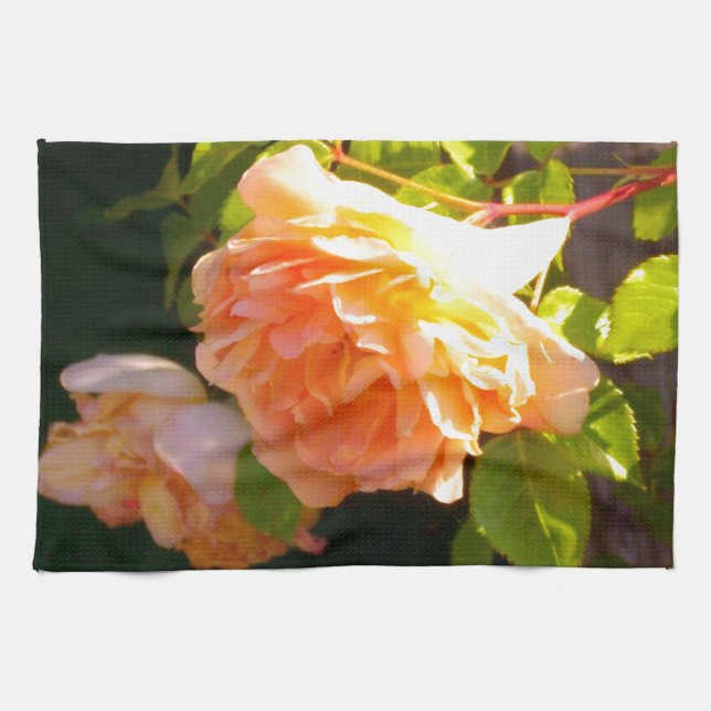 Country Peach Roses Tea Towel (Horizontal)