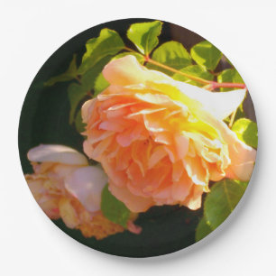 Country Peach yellow Roses  Paper Plate