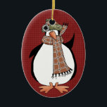 Country Penguin Ceramic Christmas Ornament<br><div class="desc">Text can be added to this ornament to make a personalised holiday gift. If you need help,  just click on the contact link below to send the designer a personal detailed message.</div>