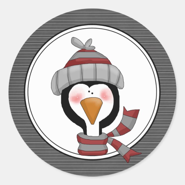 Country Penguin Holiday Envelope Seals Stickers (Front)