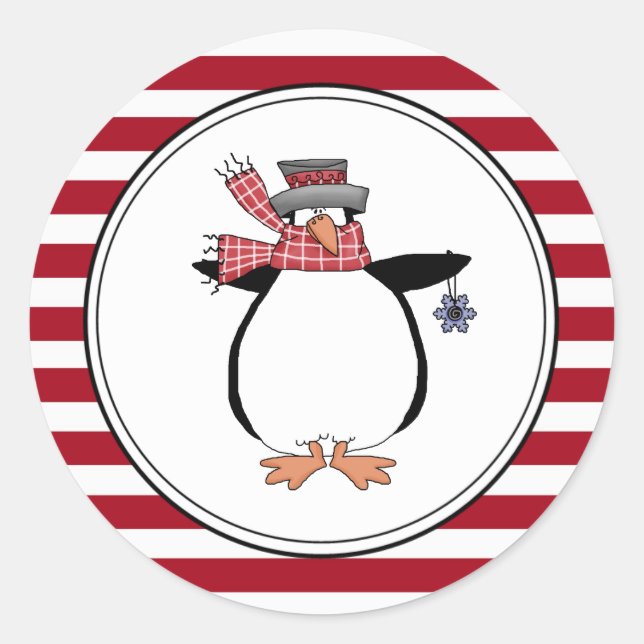 Country Penguin Holiday Envelope Seals Stickers (Front)