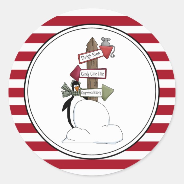 Country Penguin Holiday Envelope Seals Stickers (Front)