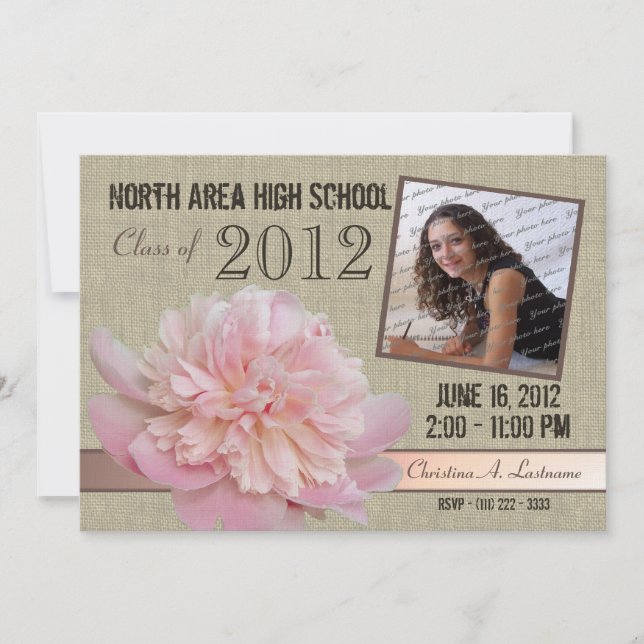 Country Peony Graduate Photo Invitation (Front)