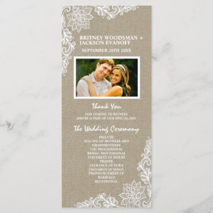 Country Photo Burlap and Lace Wedding Programs Programme