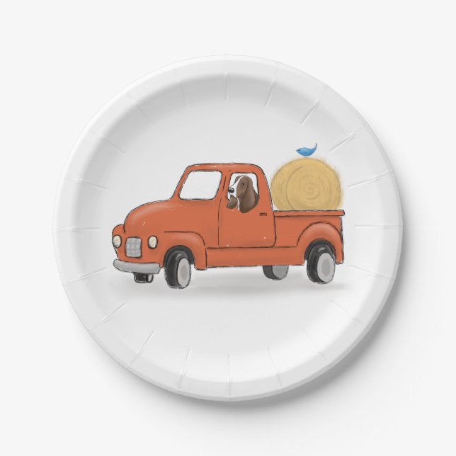 Country Pickup Truck Birthday Paper Plate (Front)