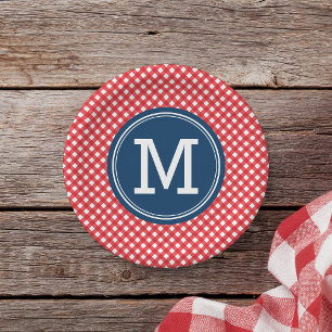 Country Picnic Red Gingham Personalise Monogram Paper Plate