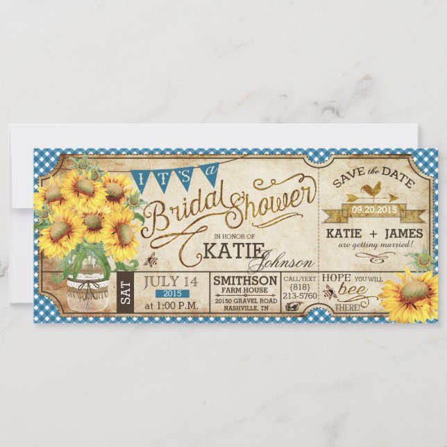 Country Picnic Sunflowers Rustic Bridal Shower Save The Date (Front)
