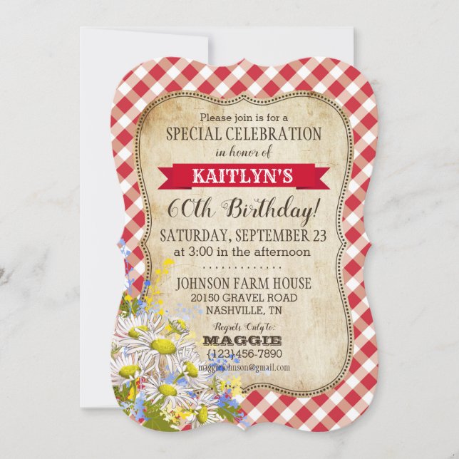 Country Picnic with Daisy Bouquet Birthday Invite (Front)