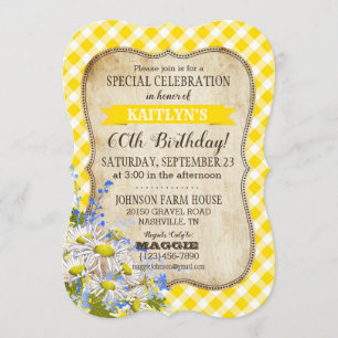 Country Picnic with Daisy Bouquet Birthday Invite