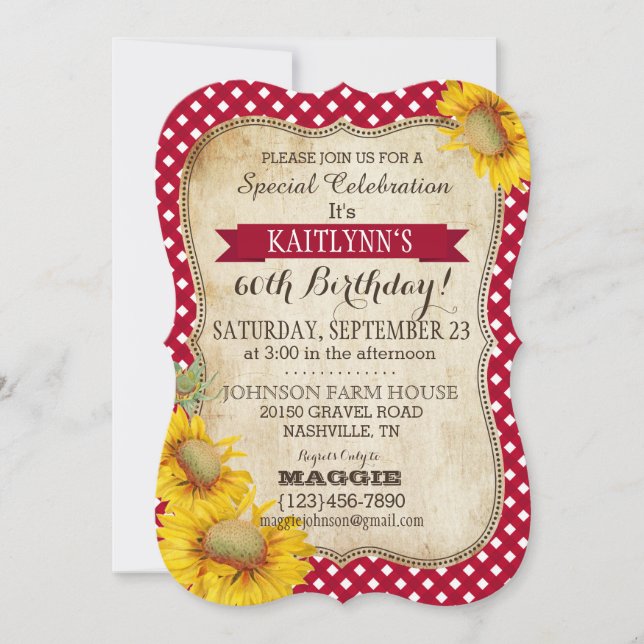 Country Picnic with Sunflowers Birthday Invite (Front)