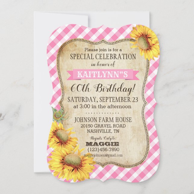 Country Picnic with Sunflowers Birthday Invite (Front)