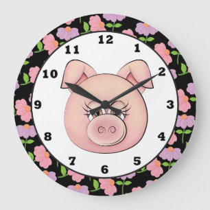 Country Pig cartoon wall clock
