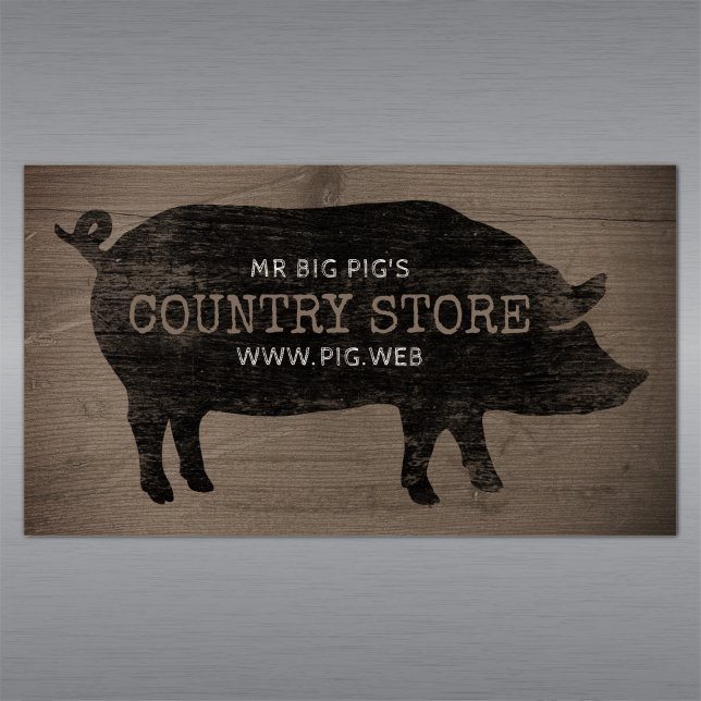 Country Pig Silhouette Rustic Style Family Farm Magnetic Business Card (Creator Uploaded)