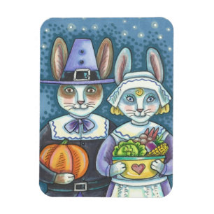 COUNTRY PILGRIMS, THANKSGIVING BUNNY RABBIT MAGNET