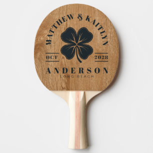 Country Pine Wood Irish Lucky Clover Wedding Crest Ping Pong Paddle