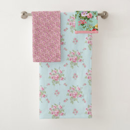 Country Pink and Blue Floral Towel Set