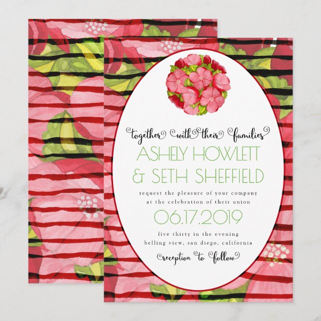 Country Pink and Red Watercolor Floral  Invitation (Front/Back)