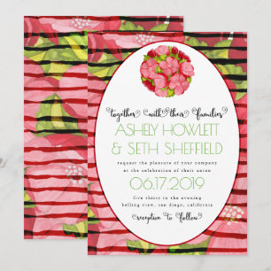 Country Pink and Red Watercolor Floral Invitation