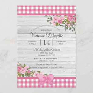 Country Pink Gingham Floral Baby Shower Invitation