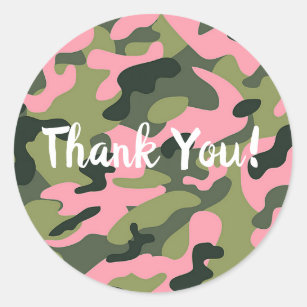Country Pink Green Army Camo Camouflage Birthday Classic Round Sticker