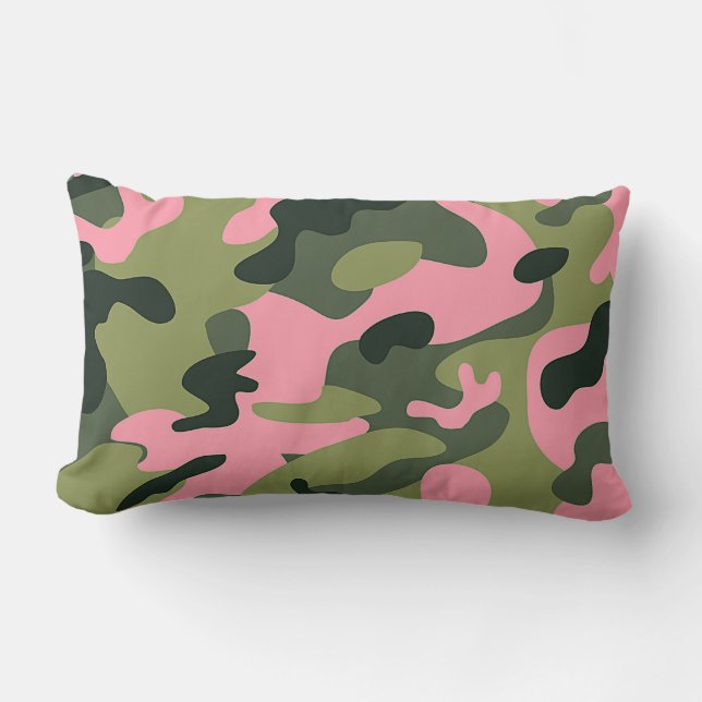 Country Pink Green Army Camo Camouflage Pattern Lumbar Cushion (Front)