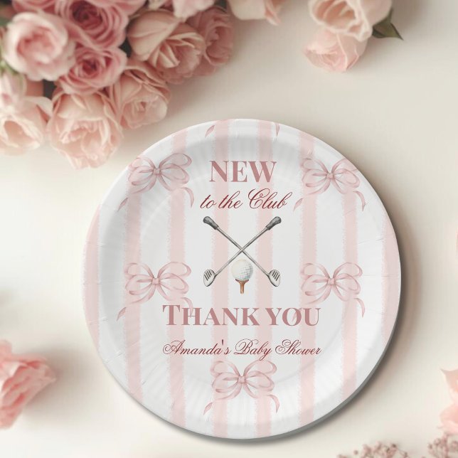 Country Pink New to the Club Girl Golf Baby Shower Paper Plate (Creator Uploaded)