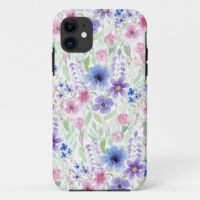 Country Pink Purple Watercolor Flowers Case-Mate iPhone Case (Back)