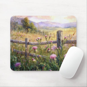 Country Pink Thistles Mouse Mat