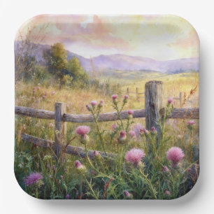 Country Pink Thistles Paper Plate