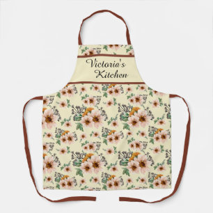 Country Pink, Yellow, Rust Floral Watercolor Apron