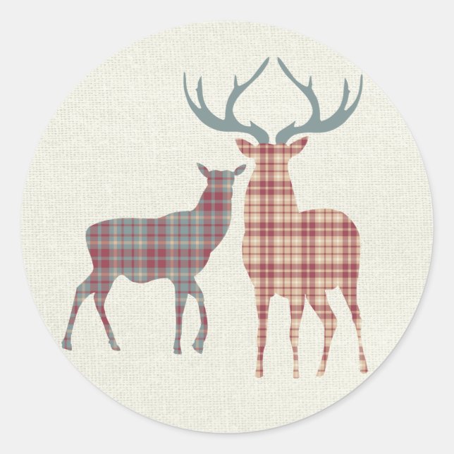 Country Plaid Deer Christmas Envelope Seals (Front)